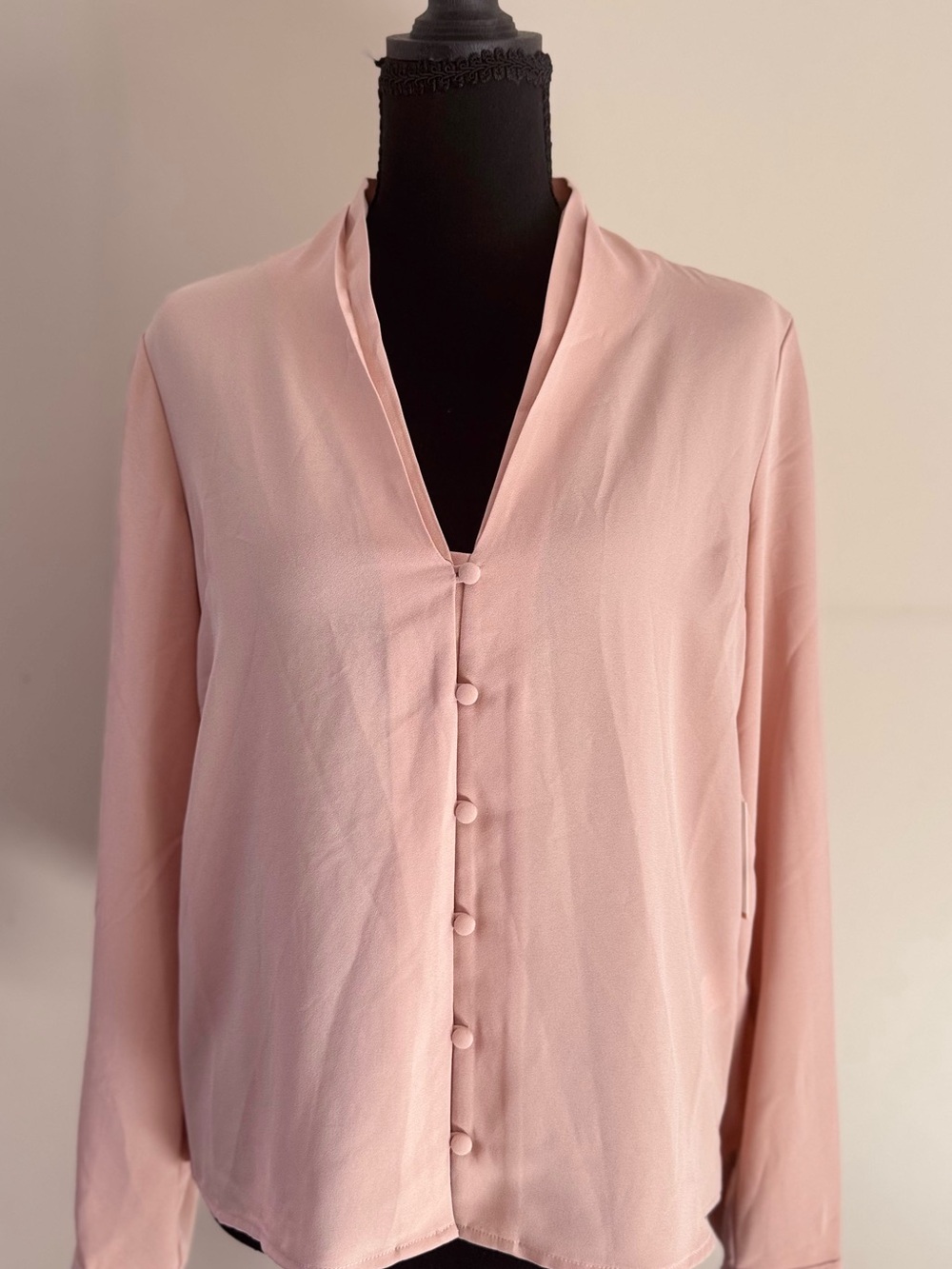 BUNDLE Forever 21 Contemporary Blush Pink+Navy Blue Button-Front Long Sleeve Top